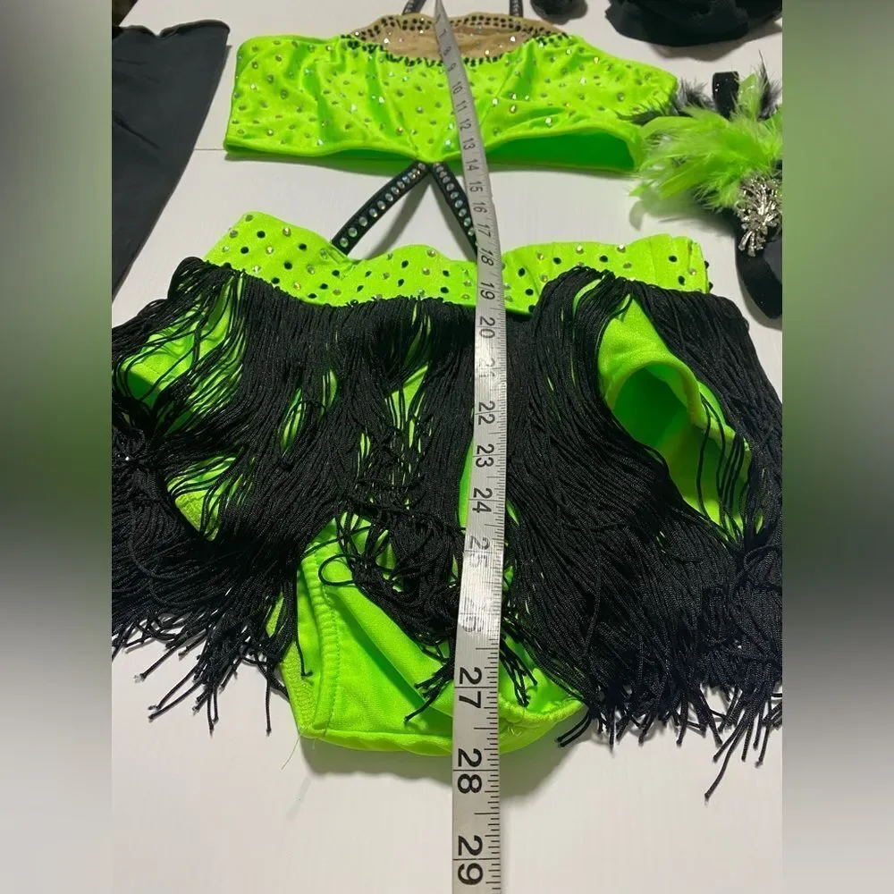 Glamour solo dance costume leotard neon green embellished rhinestoned SA adult
